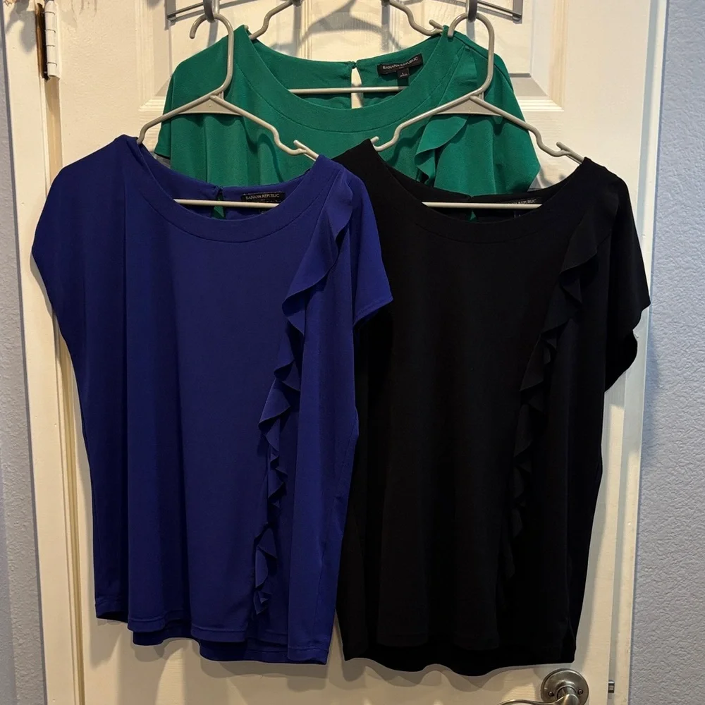 Banana Republic Women's Ruffle Blouses - Blue, Black, Green - Picture 1 of 9